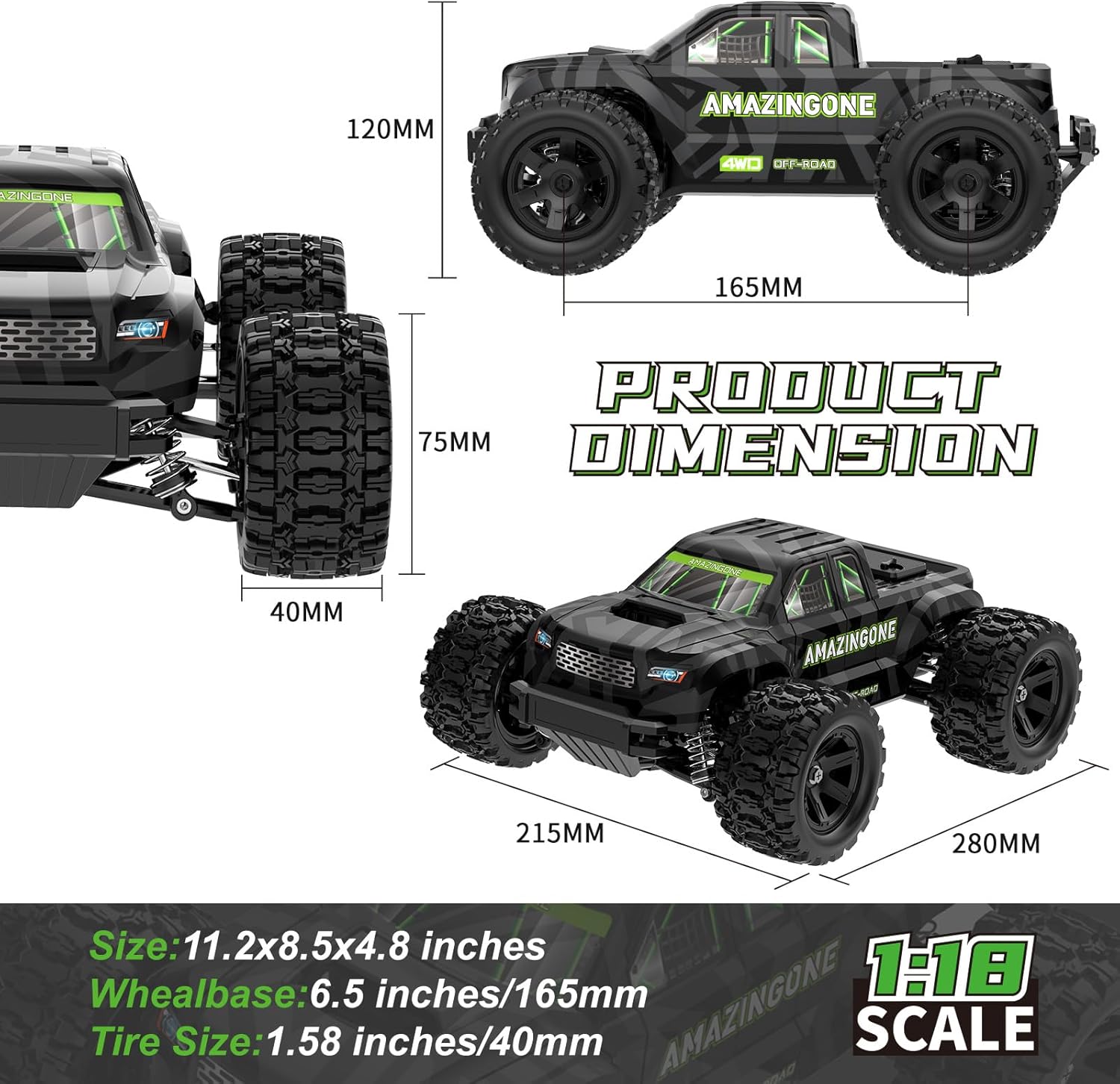 JT18W 1/18 Scale High Speed 35 - Rc Hobby Grade Monster Truck 评论和价格